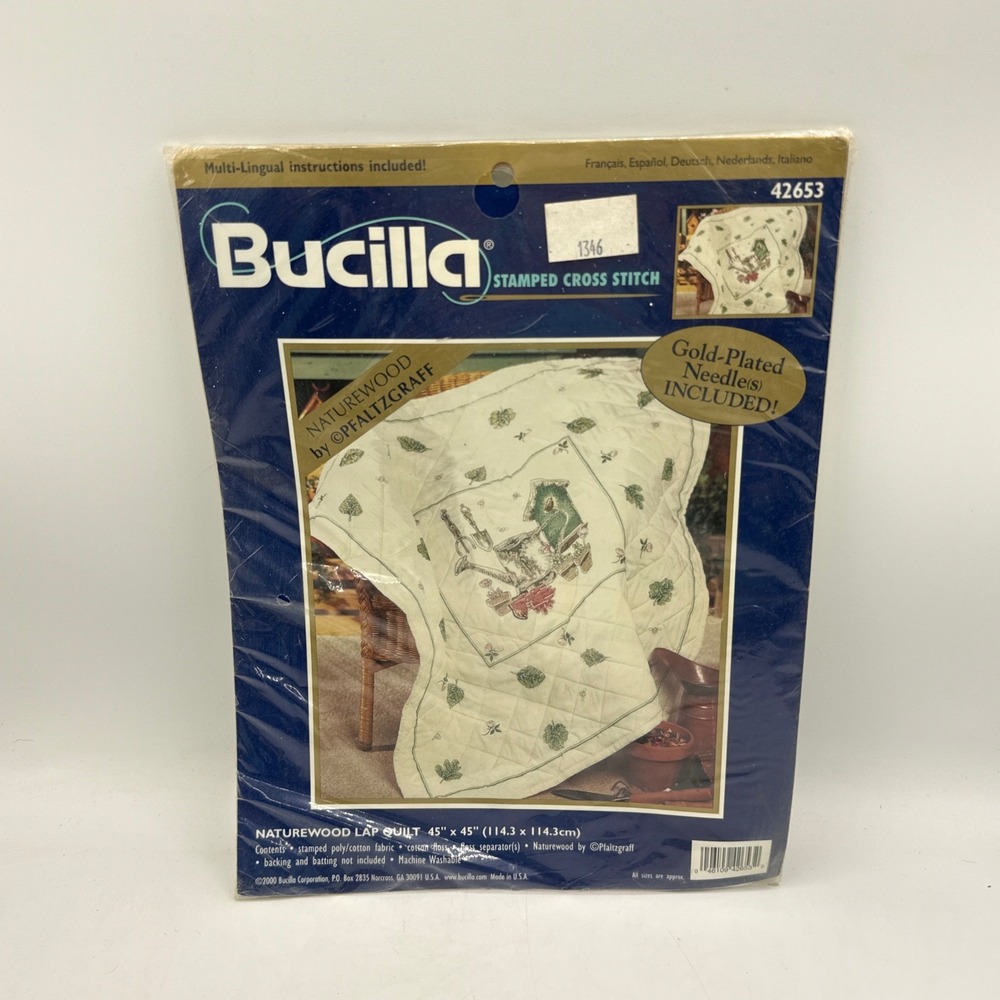 Bucilla Naturewood Lap Quilt Stamped Cross Stitch Kit 45x45 Ivory Garden 42653